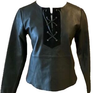 STELLA NOVA Black Lamb Leather Lace-Up Top Size 40